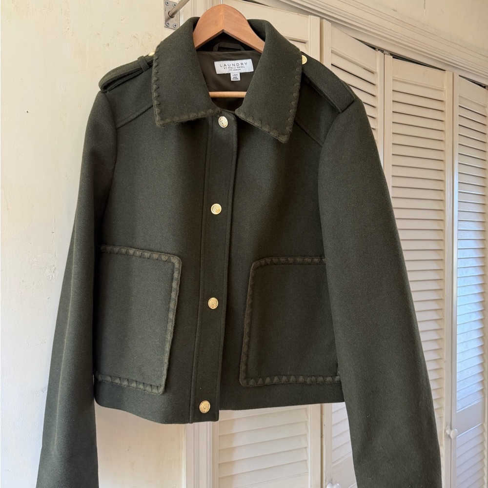 Laundry By Shelli Segal Olive Green Military-Style Wool Blend Jacket